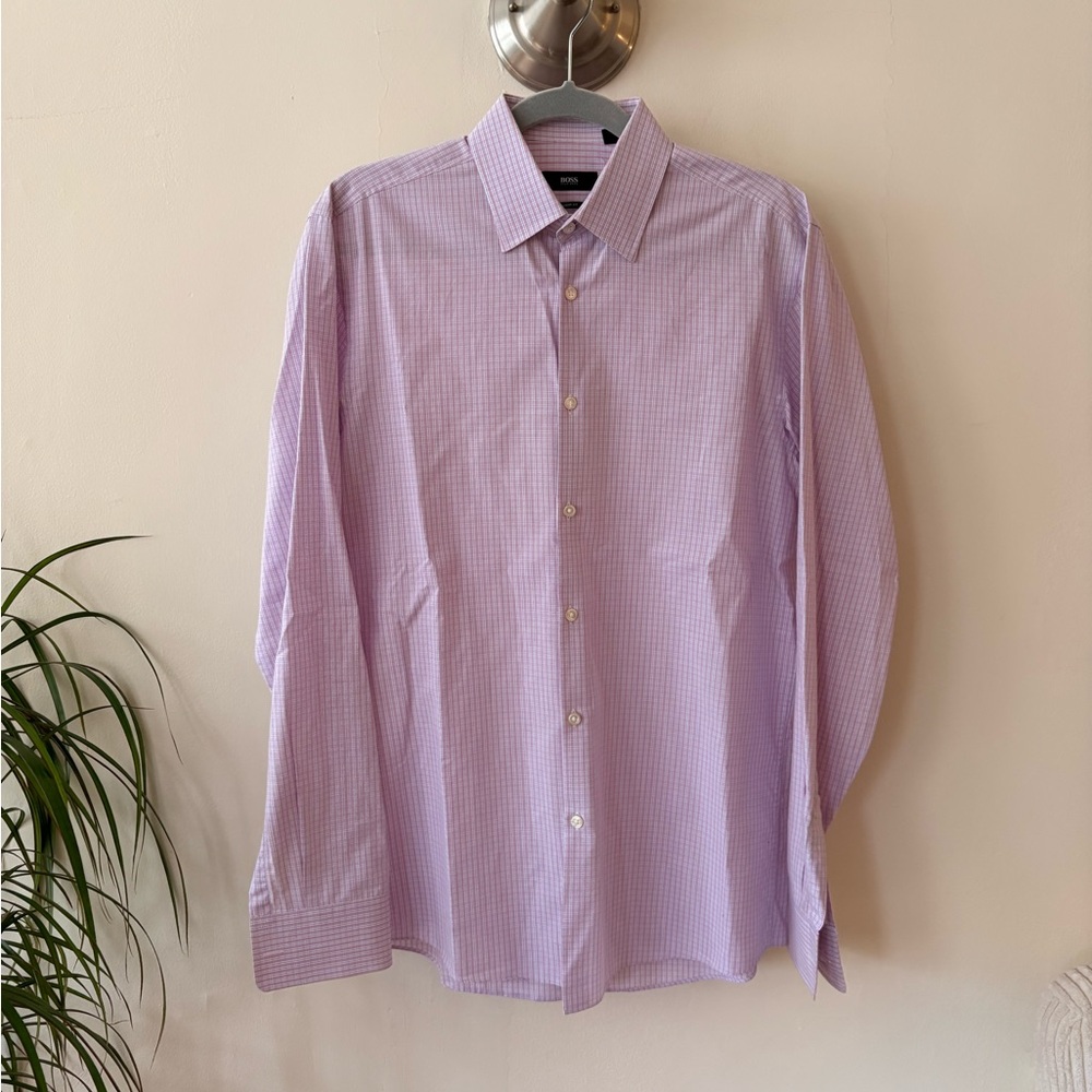 Hugo Boss Lavender Checkered Dress Shirt